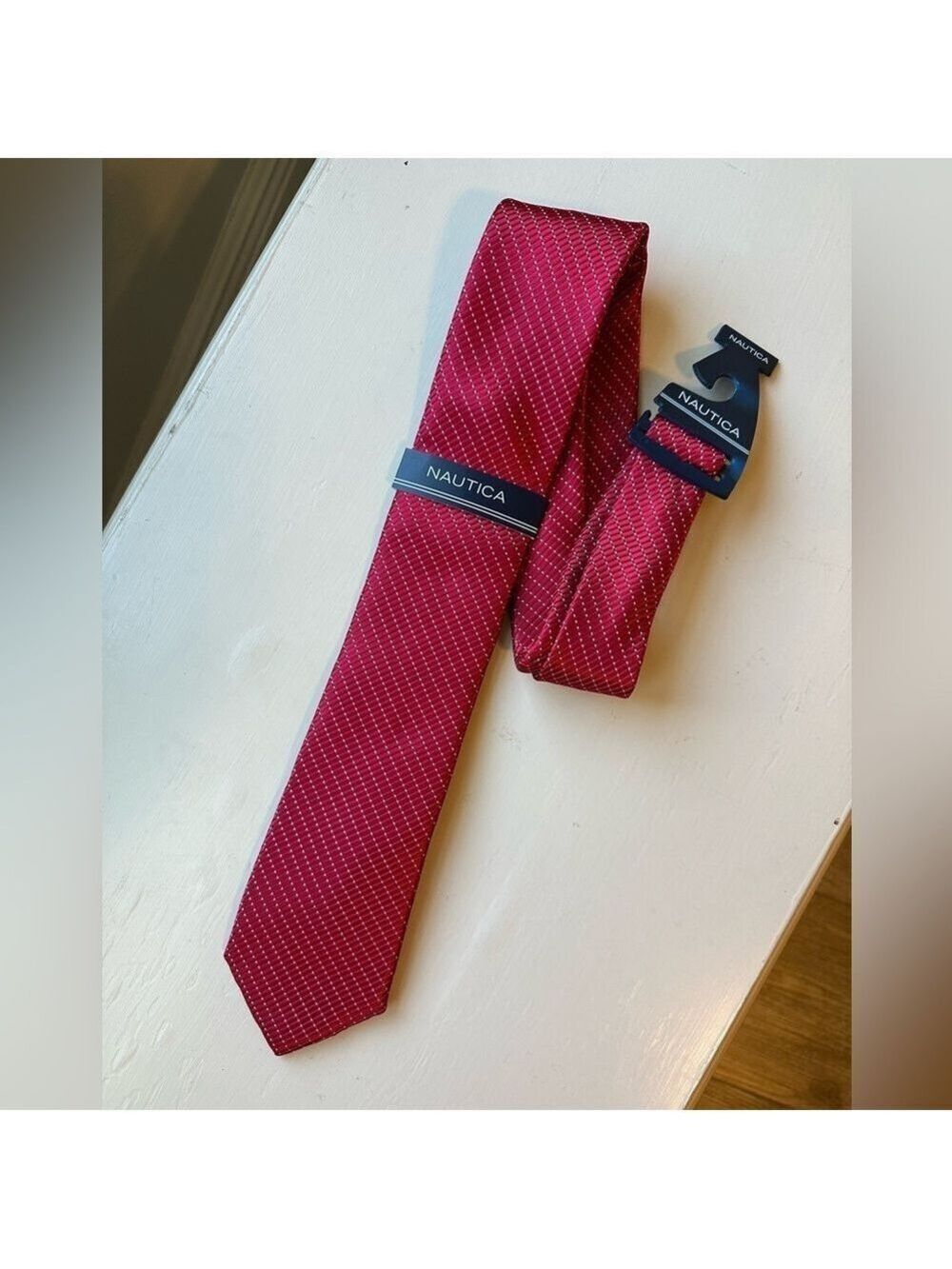 Nautica New Necktie - Red With Small white dots in diagonal direction.